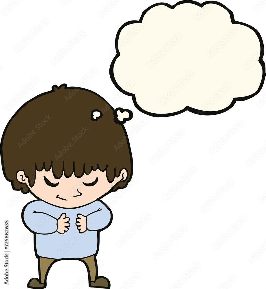 cartoon shy boy with thought bubble cartoon shy boy with thought bubble