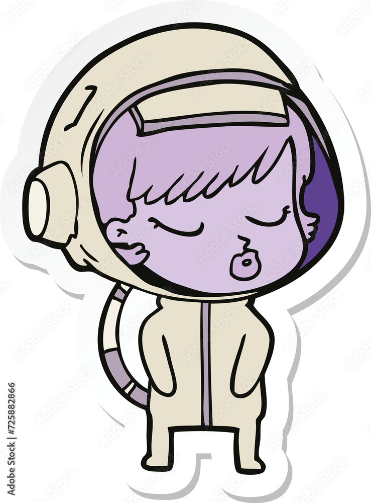 sticker of a cartoon pretty astronaut girl sticker of a cartoon pretty astronaut girl
