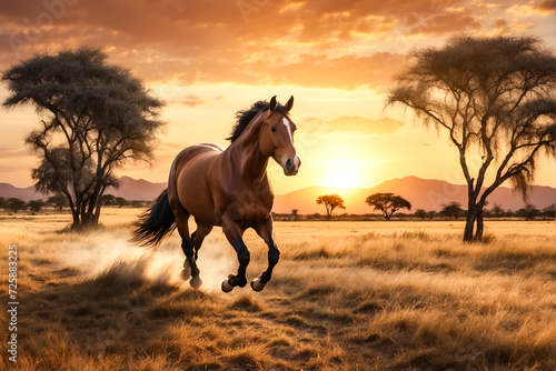 Criollo horse running at sunset in Pampa Gaucho, southern Brazil © DR Moura