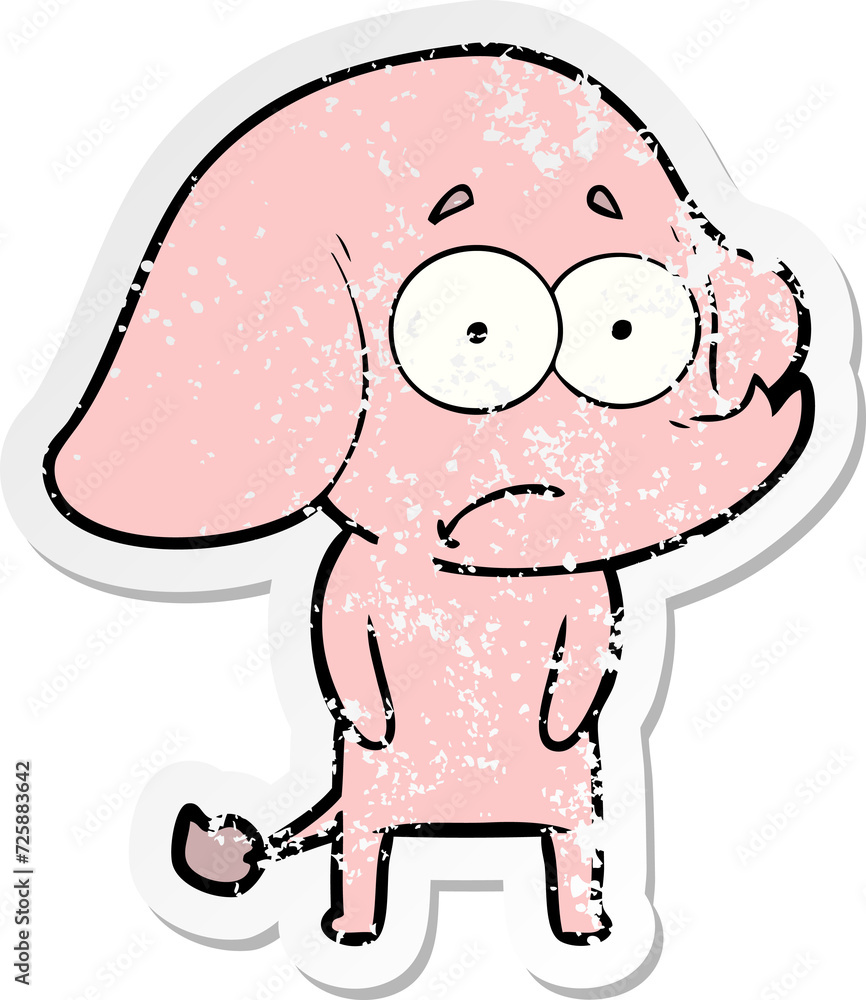 distressed sticker of a cartoon unsure elephant distressed sticker of a cartoon unsure elephant