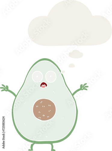 cartoon avocado and thought bubble in retro style