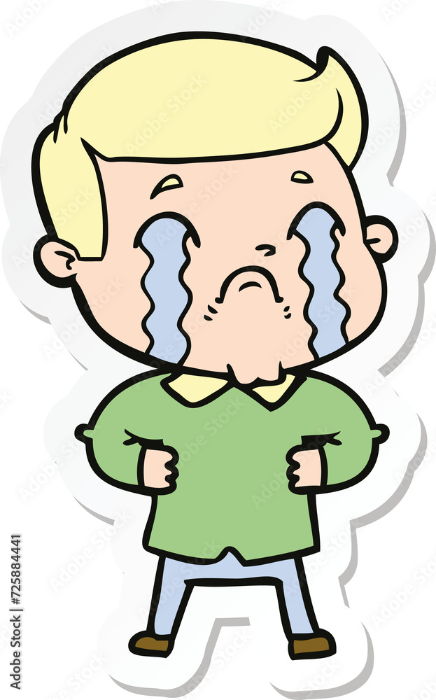 sticker of a cartoon man crying