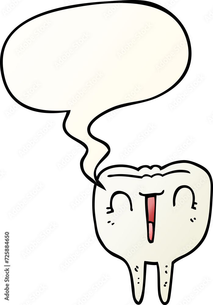 cartoon happy tooth and speech bubble in smooth gradient style cartoon happy tooth and speech bubble in smooth gradient style