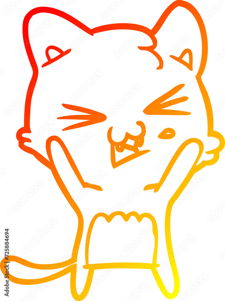 warm gradient line drawing cartoon cat hissing warm gradient line drawing cartoon cat hissing