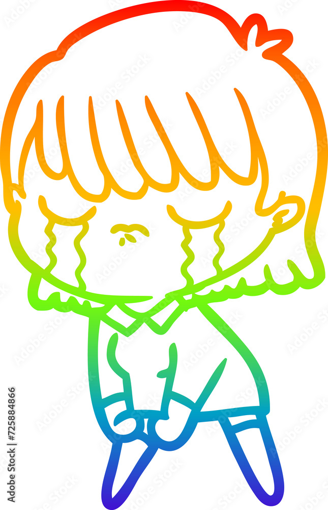 rainbow gradient line drawing cartoon woman crying rainbow gradient line drawing cartoon woman crying