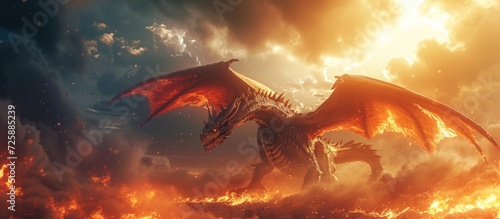 Powerful Dragon Legendary in dramatic sky background. AI generated photo