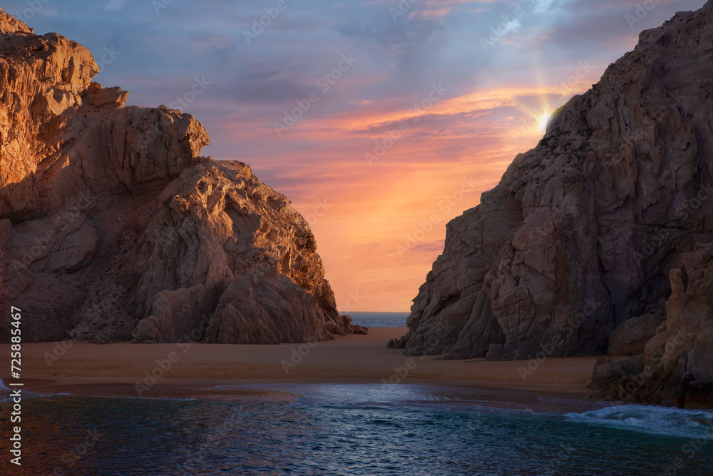 Evening Sky Over Lands End and The Arch in Cabos, Mexico - obrazy, fototapety, plakaty 