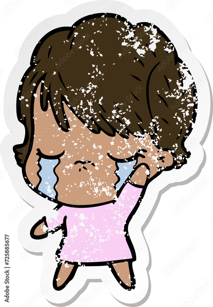 Fototapeta premium distressed sticker of a cartoon woman crying