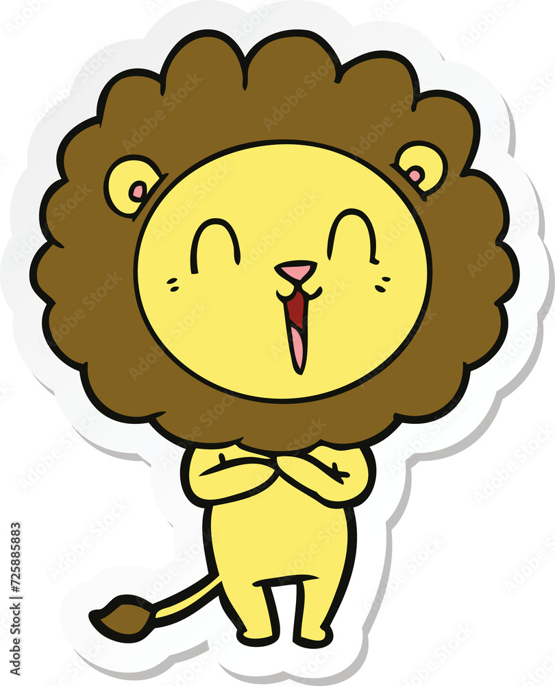 sticker of a laughing lion cartoon sticker of a laughing lion cartoon