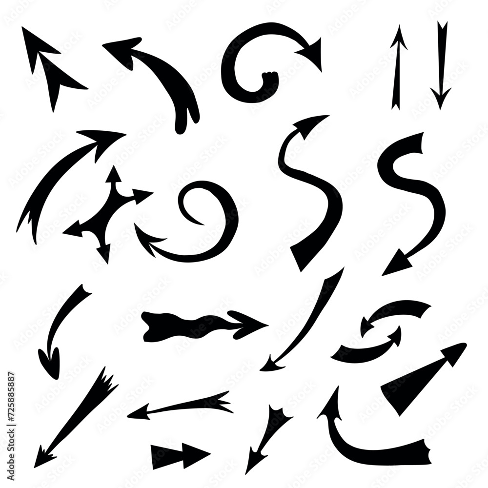 Handdrawn vector arrow set in doodle style, many arrows Handdrawn vector arrow set in doodle style, many arrows