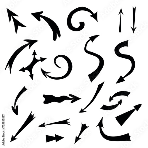 Handdrawn vector arrow set in doodle style, many arrows