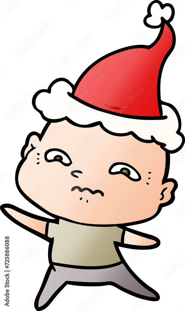gradient cartoon of a nervous man wearing santa hat gradient cartoon of a nervous man wearing santa hat