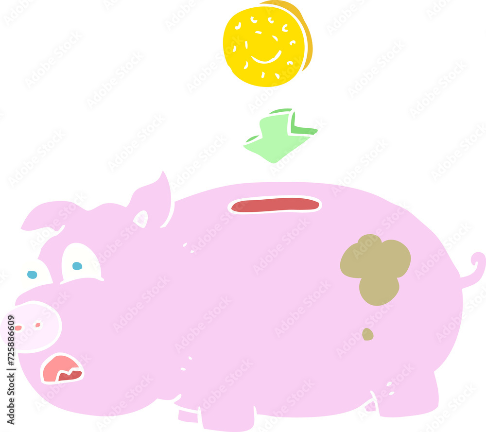 flat color illustration of a cartoon piggy bank flat color illustration of a cartoon piggy bank