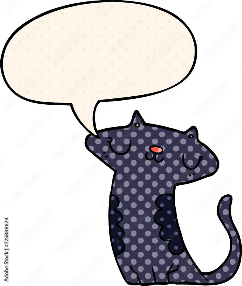 cartoon cat and speech bubble in comic book style