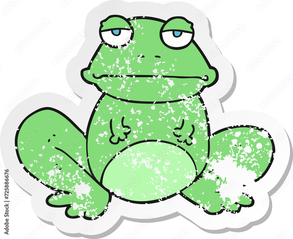 retro distressed sticker of a cartoon frog retro distressed sticker of a cartoon frog