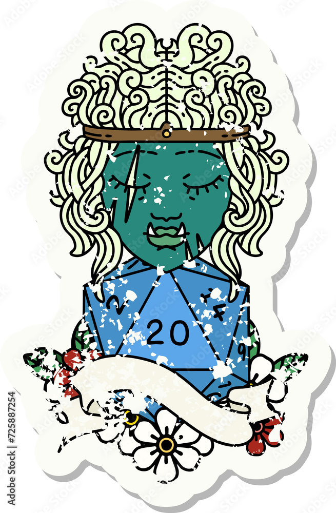 half orc barbarian character with natural twenty dice roll illustration half orc barbarian character with natural twenty dice roll illustration