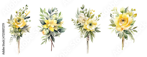 Watercolor Floral Wedding bouquet in light olive yellow grey