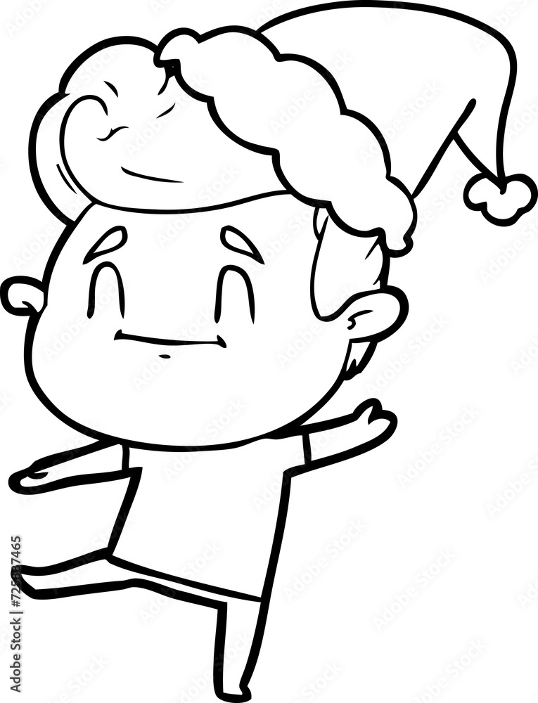 happy line drawing of a man wearing santa hat happy line drawing of a man wearing santa hat