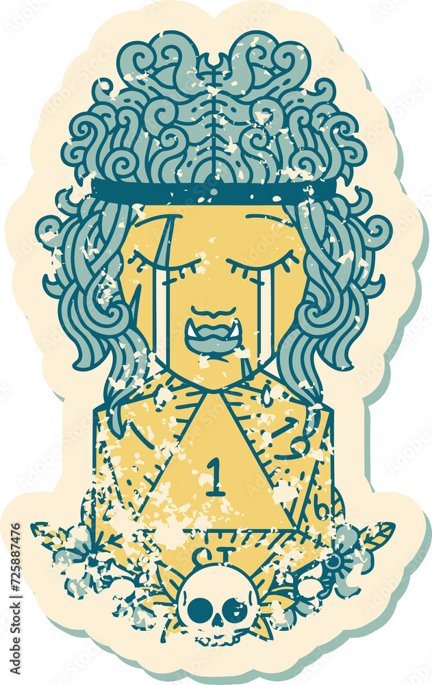 sad orc barbarian character face with natural one d20 roll illustration sad orc barbarian character face with natural one d20 roll illustration