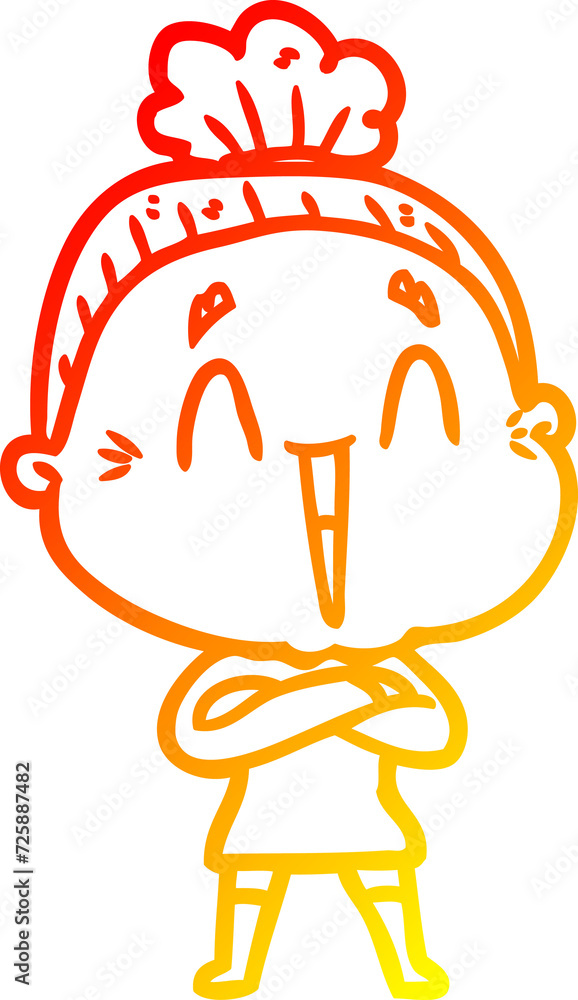 warm gradient line drawing cartoon happy old lady warm gradient line drawing cartoon happy old lady