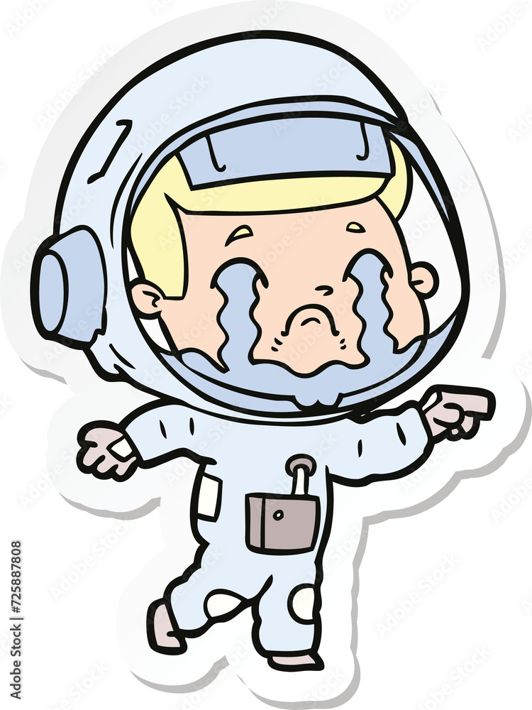 sticker of a cartoon crying astronaut sticker of a cartoon crying astronaut
