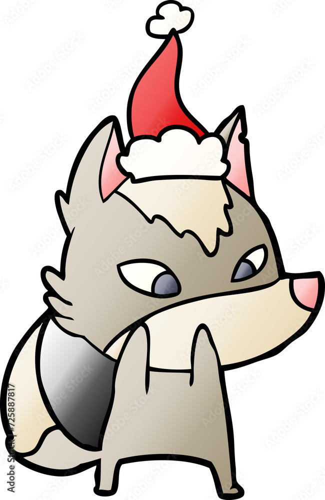 shy gradient cartoon of a wolf wearing santa hat shy gradient cartoon of a wolf wearing santa hat