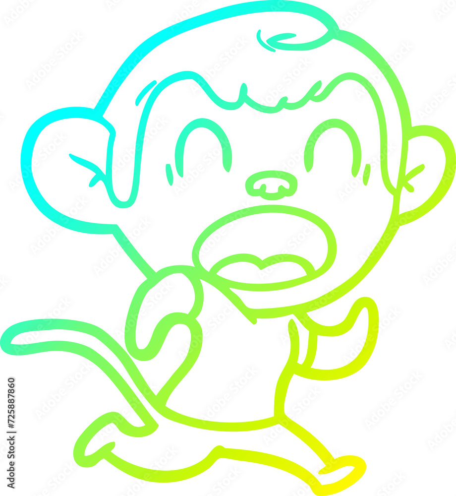 Fototapeta premium cold gradient line drawing shouting cartoon monkey running