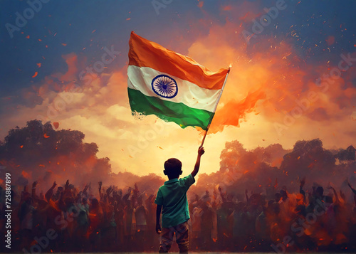 India Flag, Independence day, republic day and 15th August splash background illustration. Generative AI