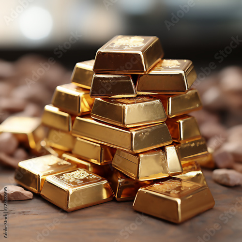 Gold bars on a wooden background