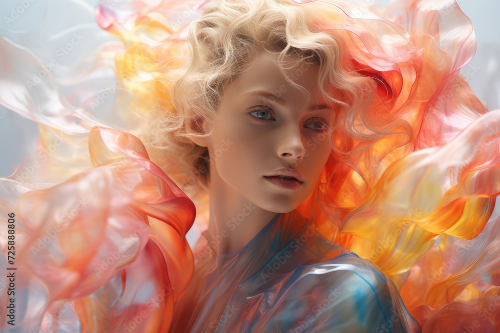 Layers of transparent colors converge to shape an abstract person, embodying the transparency and openness necessary for genuine human connections. Generative Ai.