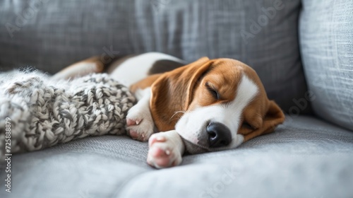 beagle puppy, sleep relaxed on the sofa