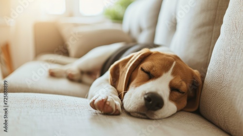 beagle puppy, sleep relaxed on the sofa © Maryna