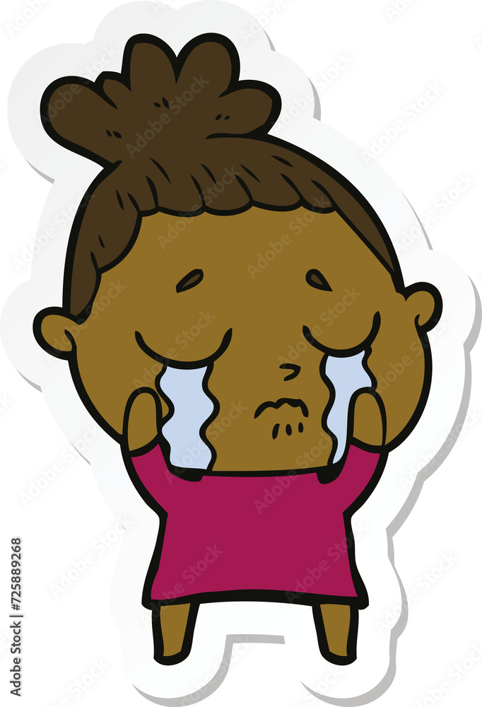 sticker of a cartoon crying woman