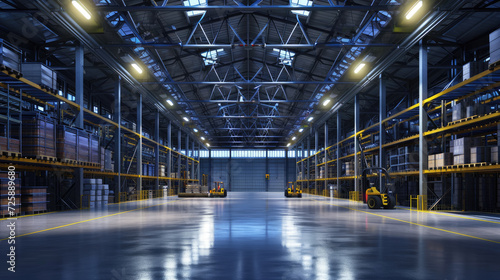 High-tech warehouse with a high level of electronics, equipped to store and sort goods 