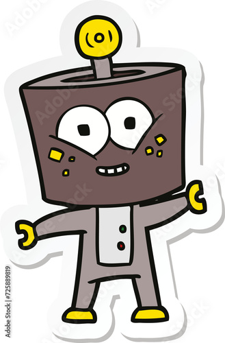 sticker of a happy cartoon robot