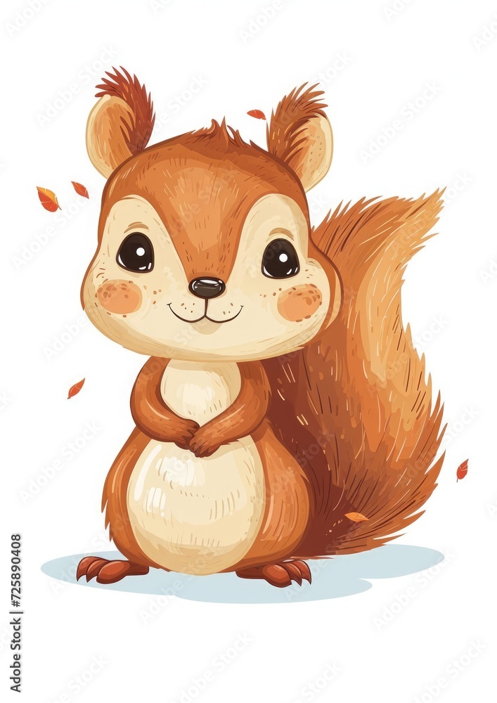 little squirrel naive kids style, isolated on clean white background little squirrel naive kids style, isolated on clean white background