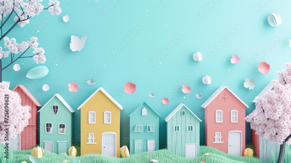 Sales banner with scandinavian houses, free copy space