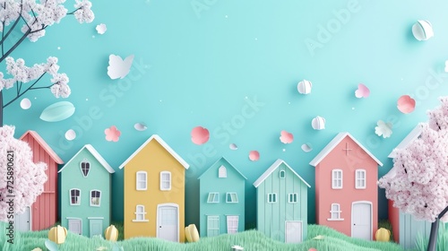 Sales banner with scandinavian houses, free copy space
