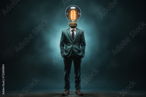 Businessman with light bulb head in suit and tie. © Positive Click