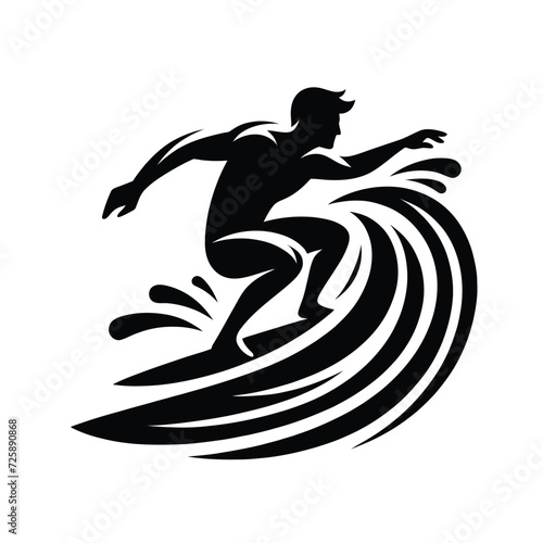 Dynamic Surfer Silhouette on Wave
