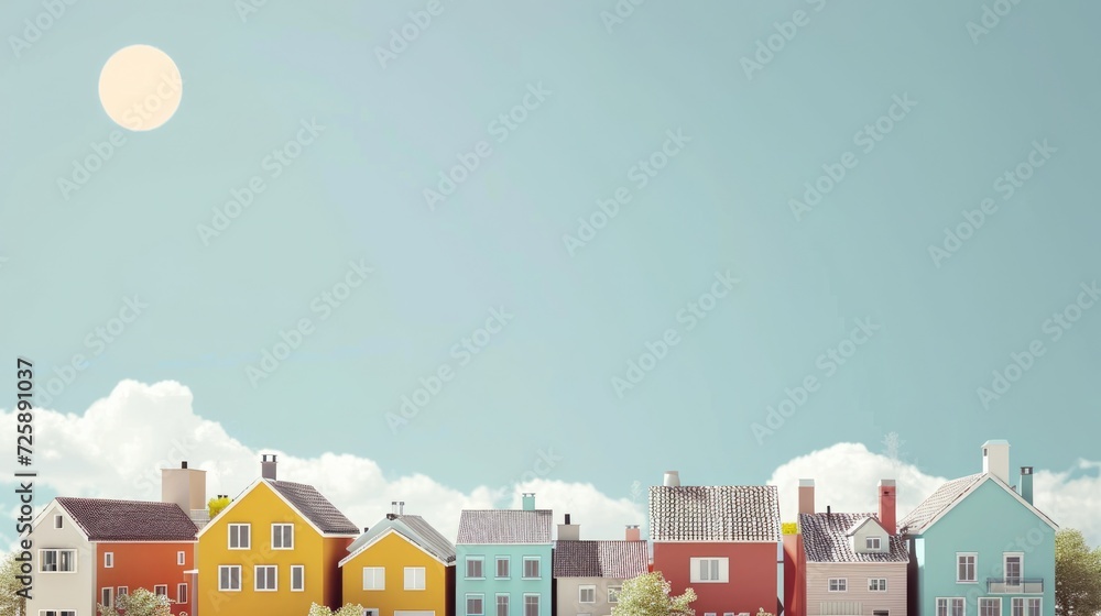 Sales banner with scandinavian houses, free copy space 