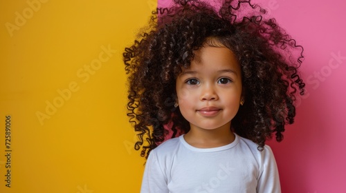  afro american girl toddler with curly hair stay in white long sleeve © Maryna