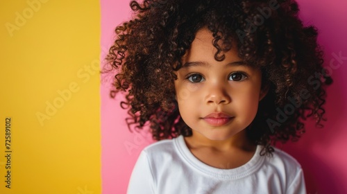  afro american girl toddler with curly hair stay in white t shirt © Maryna