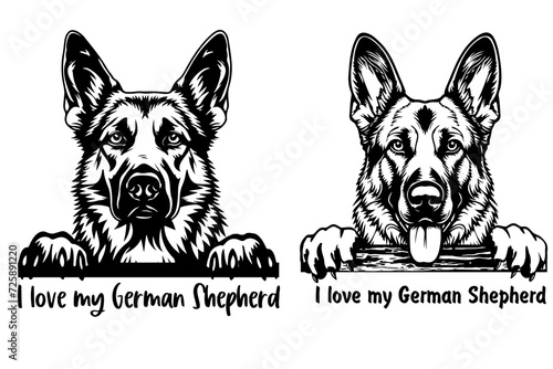 I Love My German Shepherd Peeking Dog SVG Design File for Cutting and Sublimation