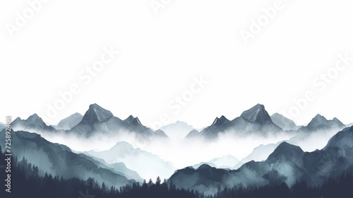 Layered mountains with mist and a forest silhouette in monochrome. © Jan