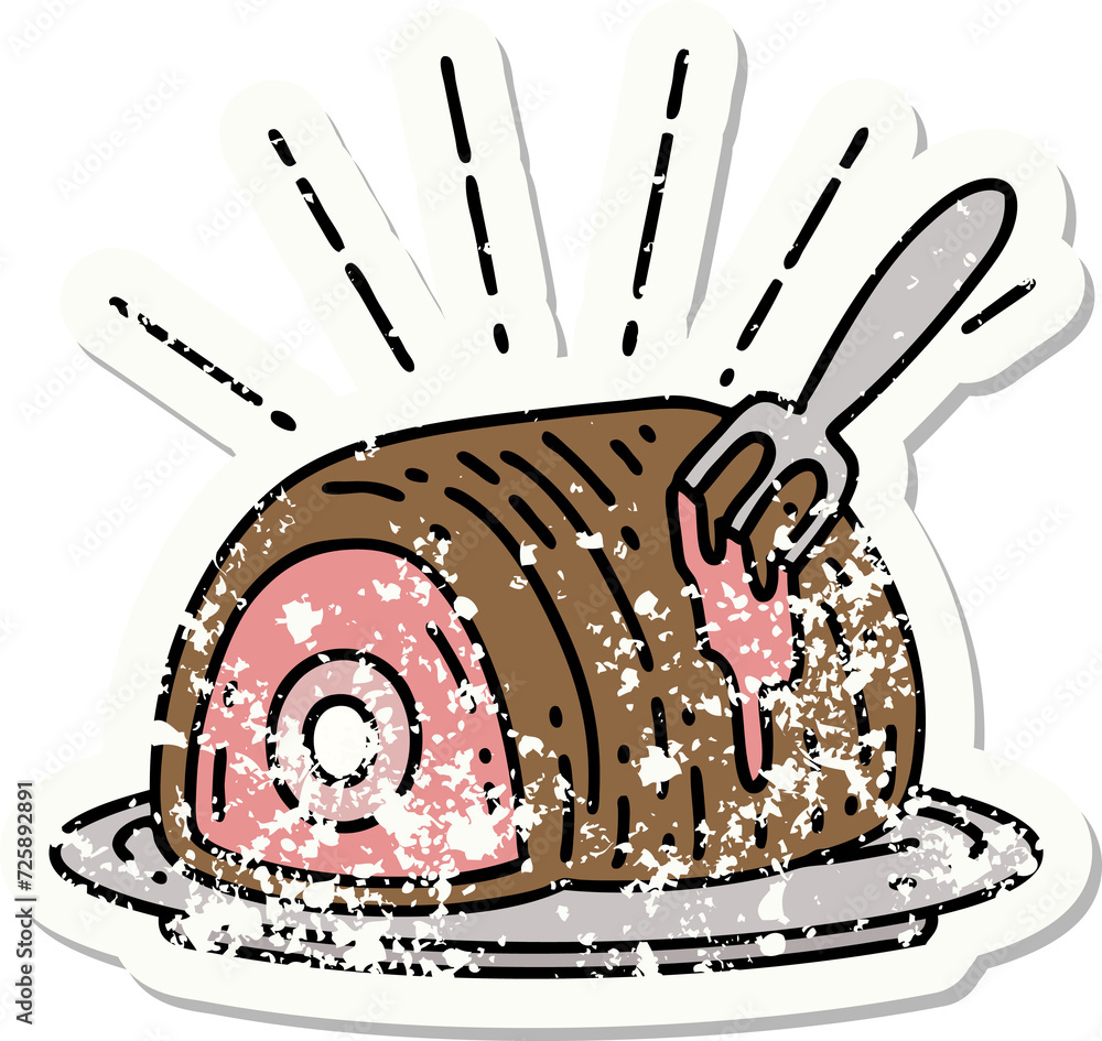 Fototapeta premium grunge sticker of tattoo style roast beef