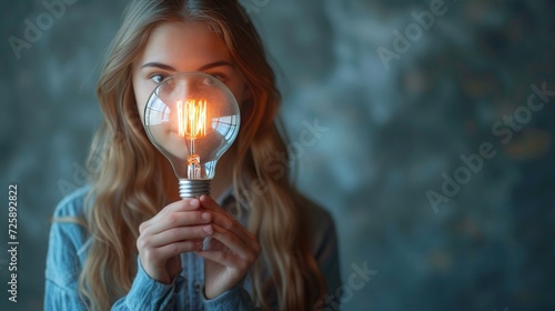 Child Holding Illuminated Light Bulb in Twilight