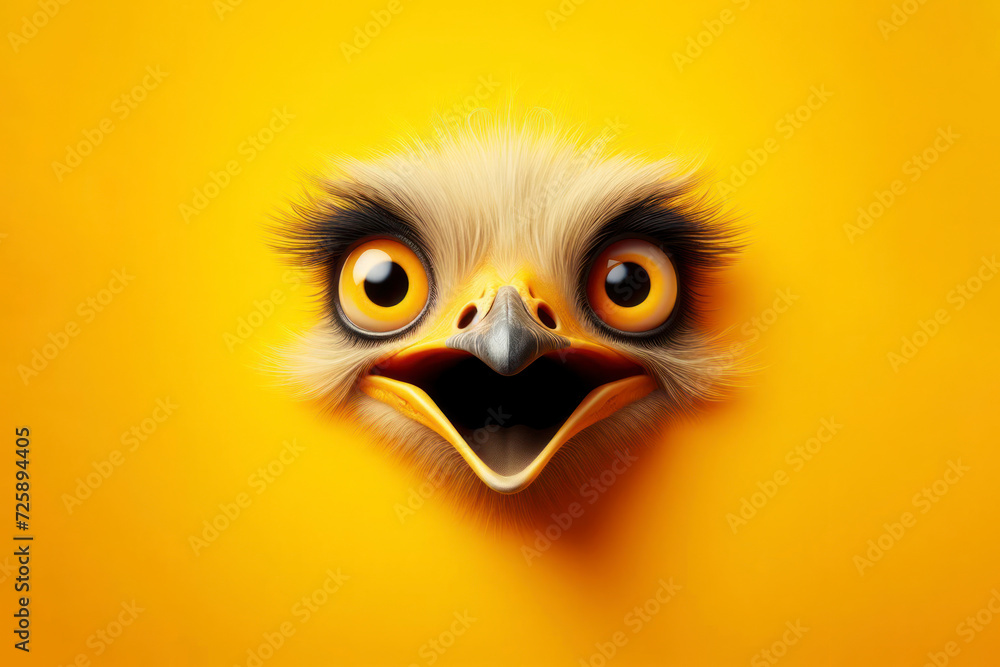 ostrich's head on a yellow background. ai generative ostrich's head on a yellow background. ai generative