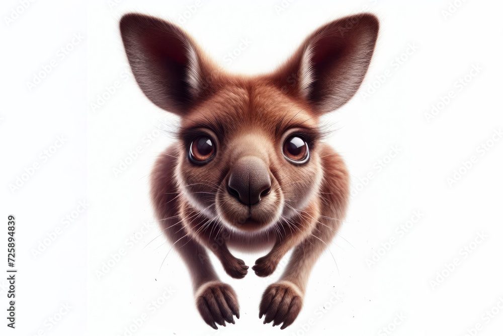 portrait jumping kangaroo with big eyes isolated on solid white background copy space. ai generative portrait jumping kangaroo with big eyes isolated on solid white background copy space. ai generative