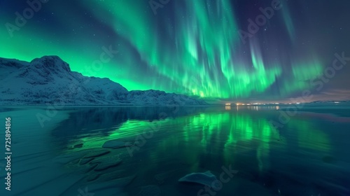 Northern Lights over Snowy Mountains